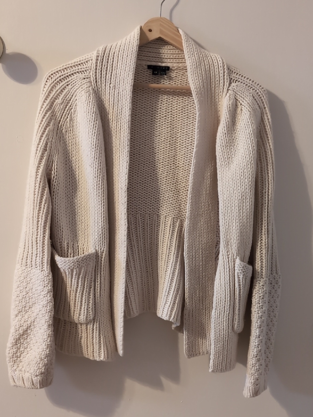 Theory Cream Tie-Front Rib & Chunky Knit Cardigan